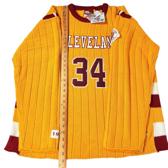 Vtg Deeply Rooted Mens Yellow Cleveland 34 NBA Basketball Knit Sweater Size 2XL - Picture 15 of 16